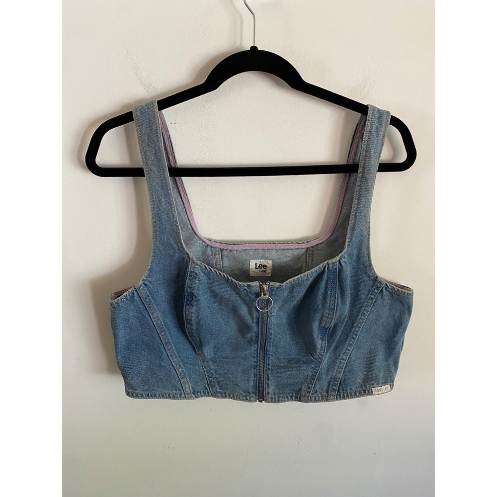 Lee x H&M‎ Womens Denim Corset Bustier Top Blue Medium Wash Zip Front Large
